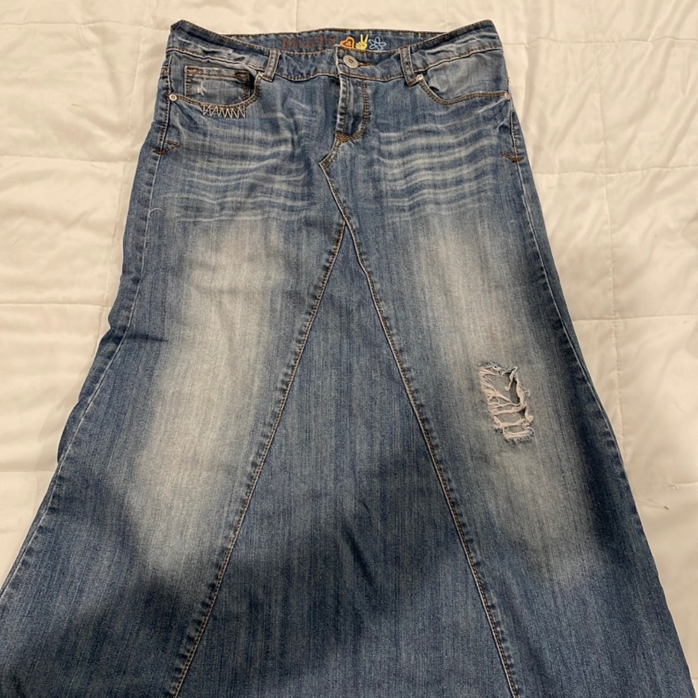 Mudd Vintage Maxi Distressed Denim Skirt